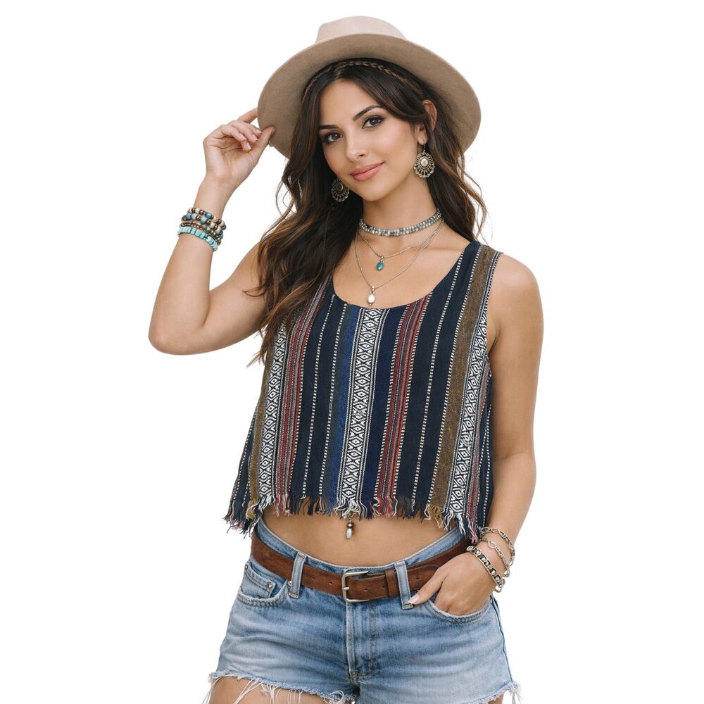 Color of Heat Handmade Fringe Crop Top Unisex L Multicolor Boho Festival EUC